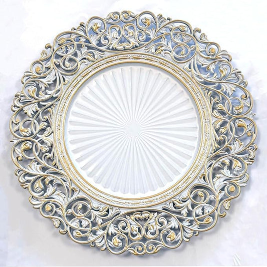13inch Round Plastic Charger Plates,Set of 8,Charger Plates for Dinner,Wedding,Party,Event Decoration. (White gold edge) …