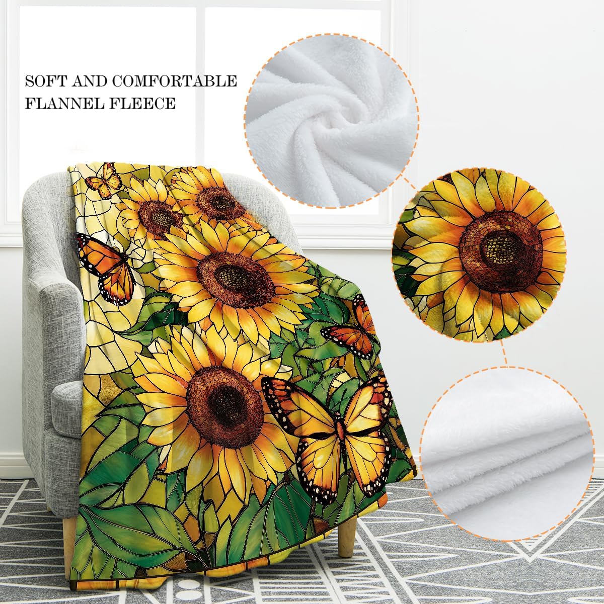 Jekeno Sunflower Gifts Blanket for Women Girls, Sunflowers Butterfly Throw Butterfly Decor Gifts for Sunflower Lovers Adult Kids, Cute Blanket for Home Living Room Bed Couch