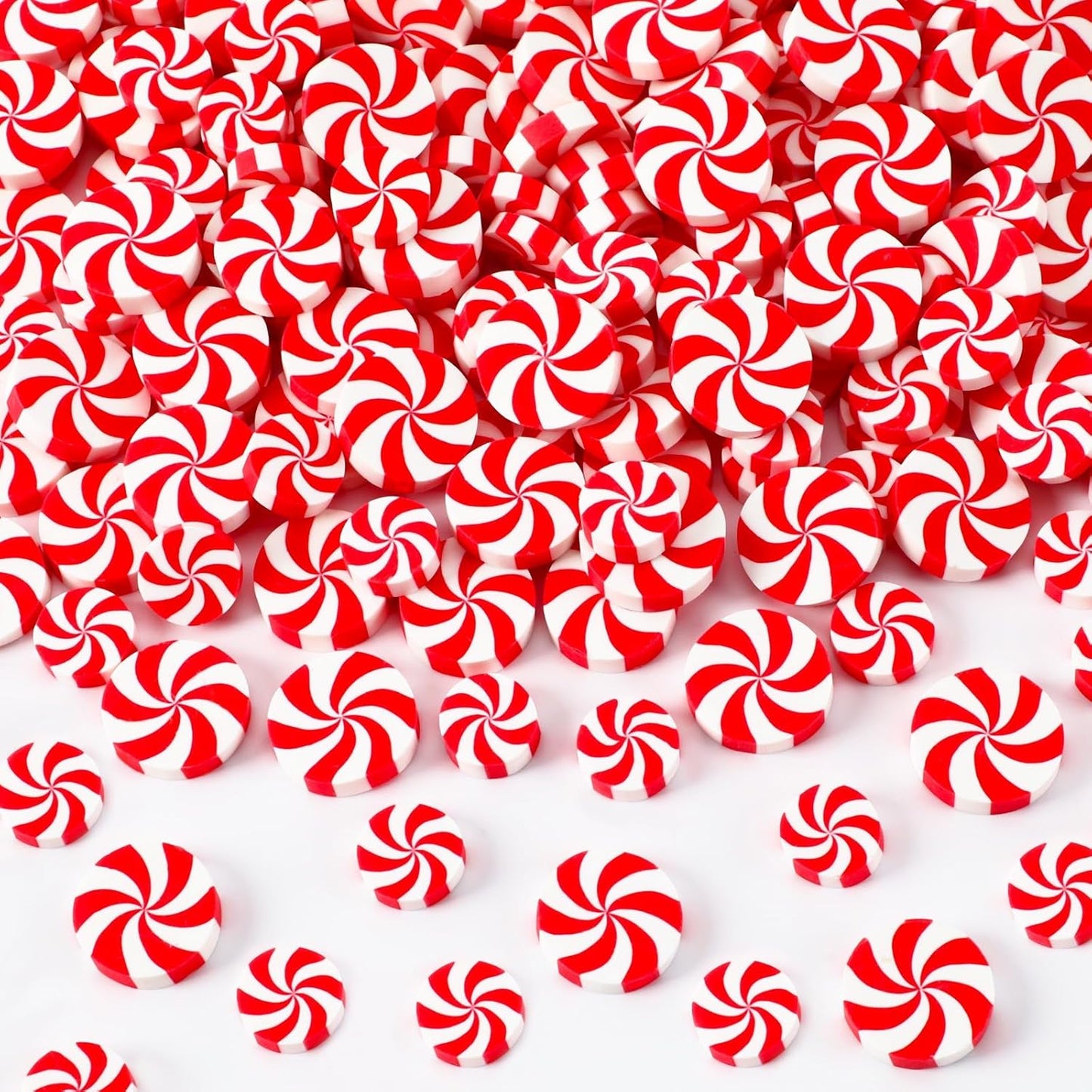 80pcs Mini Fake Christmas Candy,15/20mm Fake Candy Decor Peppermint Ornaments Xmas Table Scatters Red and White Candy Vase Filler for Decorations Party Favors Supplies