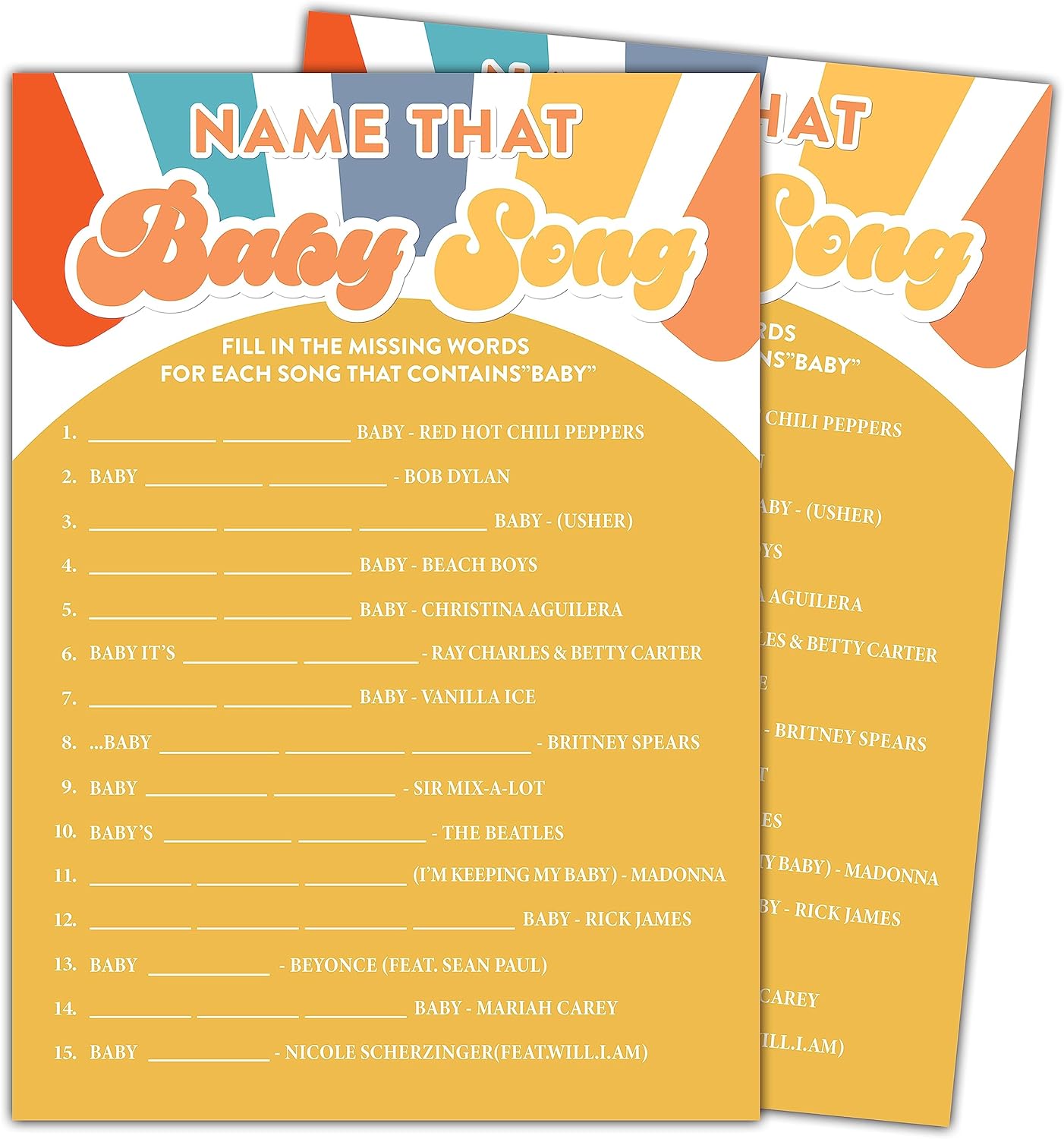 YSTEP Boho Sunshine 30 Name That Baby Song Game Cards with 1 Answer Card, Gender Reveal Party Supplies Favors (5"x7") -A06