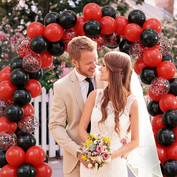 Red and Black Balloons Arch Kit,130pcs Black and Red Balloon Garland,Different Sizes Red Latex Balloons for Birthday New Years Graduation Bachelorette Poker Casino Prom Party Decoration