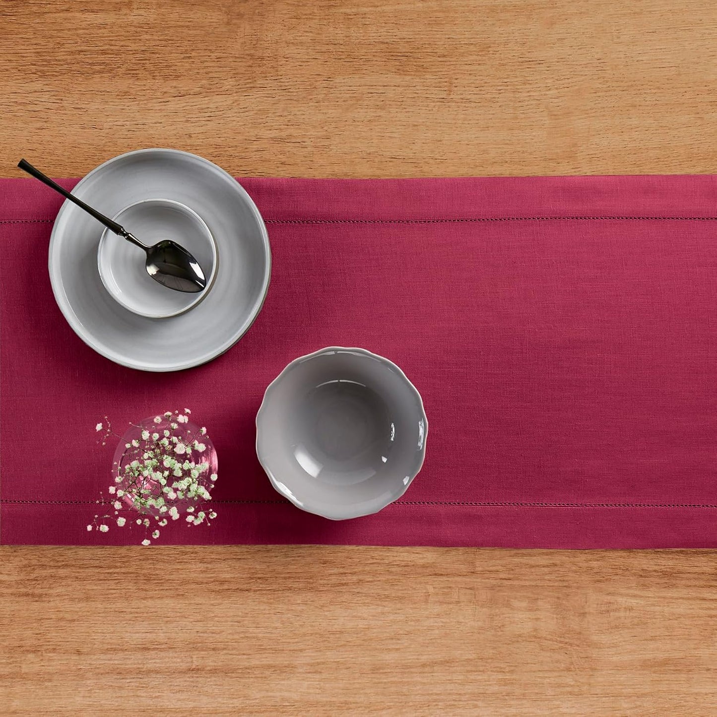 Solino Home Linen Beet Table Runner 144 Inches Long - 100% Pure Linen Extra Long Table Runner 14 x 144 Inch for Fall, Autumn, Thanksgiving - Classic Hemstitch