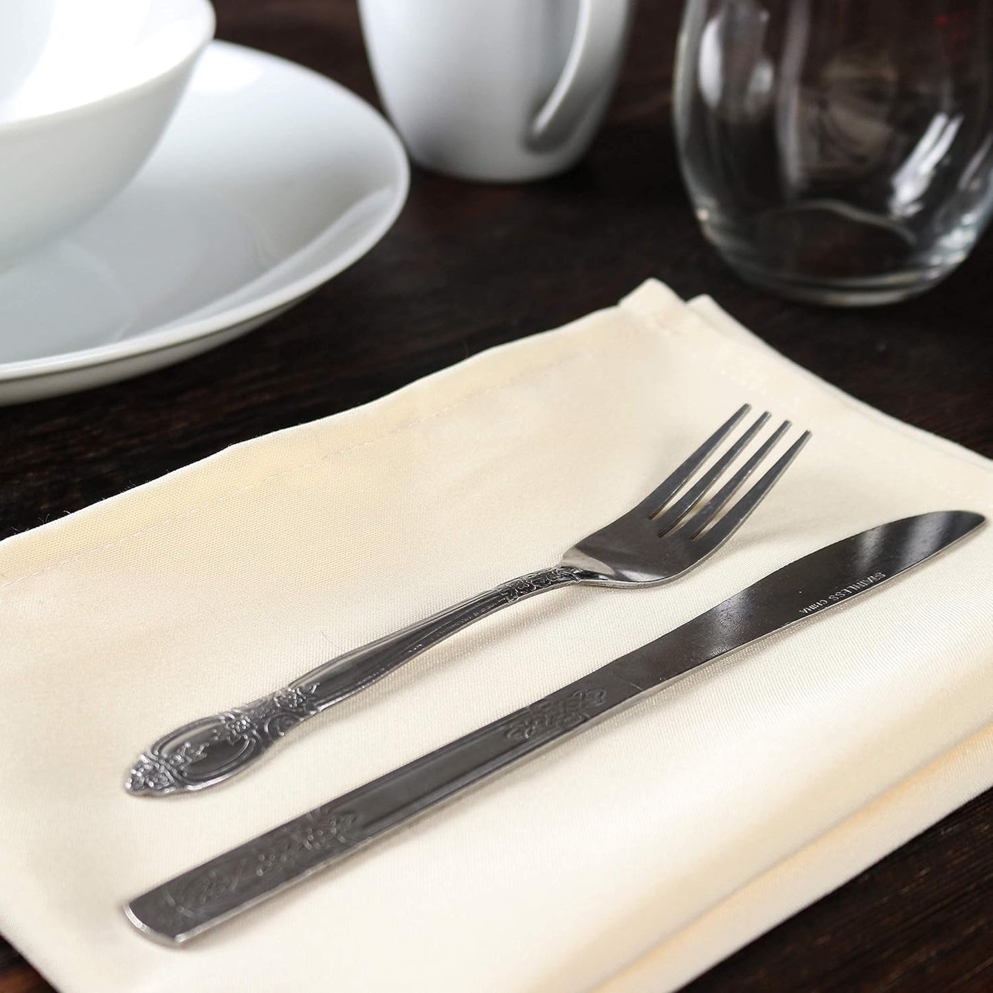 Arkwright Restaurant Cloth Napkins - (Pack of 25) Spun Polyester Dinner Napkin with Hemmed Edges - Ideal for Dinner, Wedding, Party, Banquet, Kitchen, 20 x 20 in, Ivory