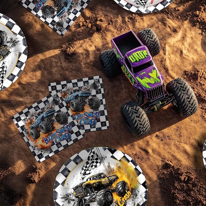 Monster Truck Party Decorations - Monster Truck Party Plates and Napkins for Kids Birthday Party, Serves 40 Guests