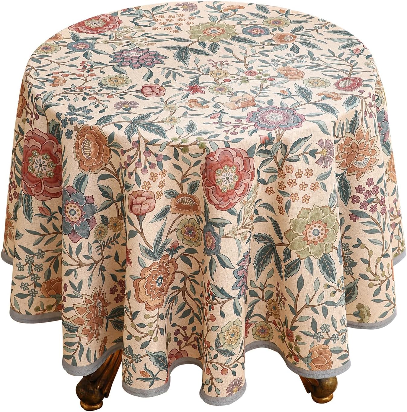 Designer Vintage Linen Round Tablecloth,French Rustic Floral Table Cloth with Colorful Pattern,Decor Table Cover for Kitchen,Dining,Thanksgiving,Christmas,Diameter 67"-Flowershadow a