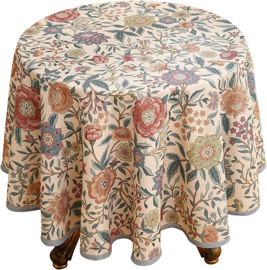 Designer Vintage Linen Round Tablecloth,French Rustic Floral Table Cloth with Colorful Pattern,Decor Table Cover for Kitchen,Dining,Thanksgiving,Christmas,Diameter 67"-Flowershadow a