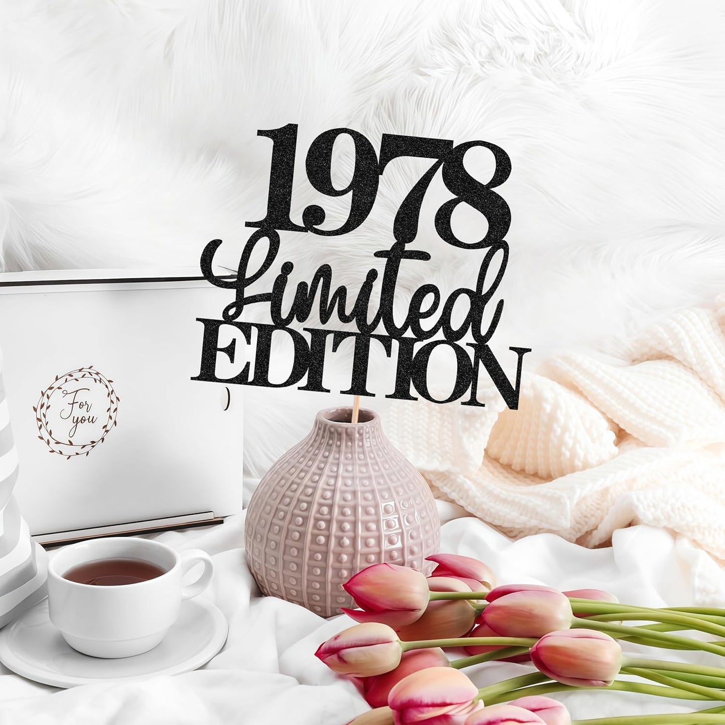 Limited EDITION 1978 Cake Topper - Black Glitter Happy 47th Birthday Party Cake Decoration Supplies, Cheer to 47 Years Cake Bunting Decor for 47th Birthday Party Photo Booth Props