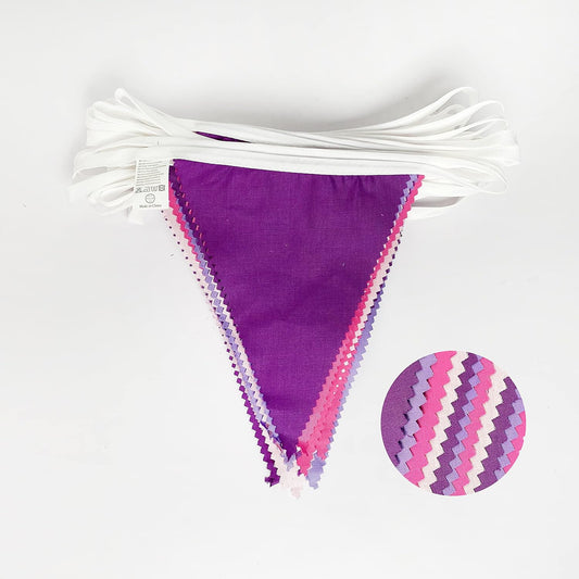 10M/32Ft Rose Pink Purple White Pennant Banner Fabric Triangle Flag Bunting Garland for Baby Shower Birthday Wedding Anniversary Party Home Nursery Outdoor Garden Hanging Festivals Decorations