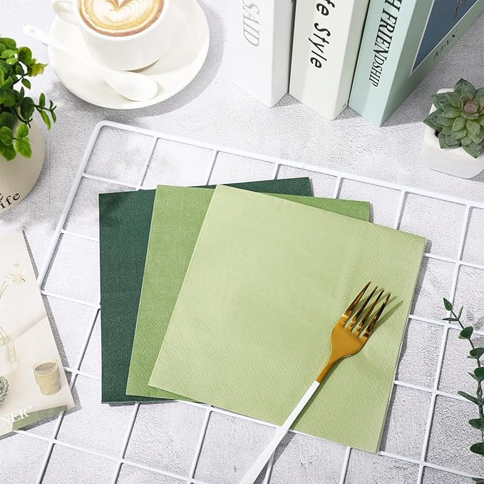 Whaline 150Pcs Sage Green Paper Napkins 3 Colors Dinner Napkins Green Disposable Luncheon Napkins for Party Celebration Gathering Supplies Table Decor
