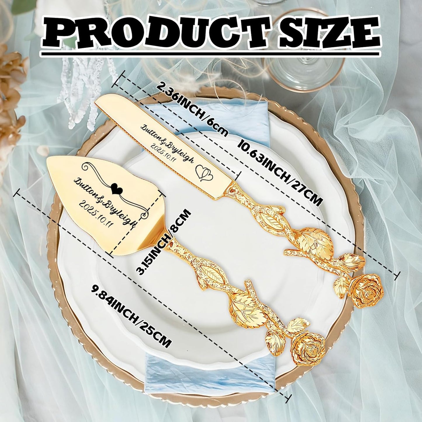 Personalized Wedding Cake Knife and Server Set, Custom Cake Cutting Set for Wedding, Engraved Stainless Steel Cake Cutting Set for Anniversary Birthday Wedding Registry Gifts