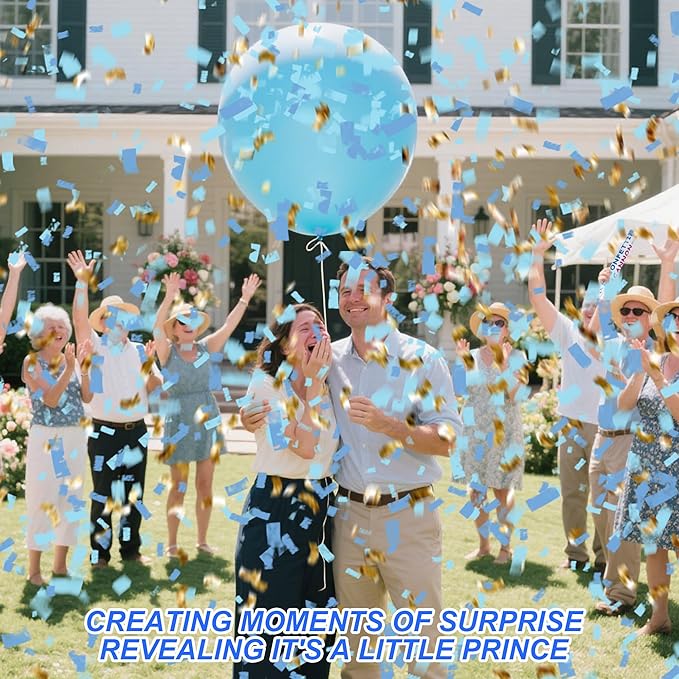 2 Pack Gender Reveal Confetti Cannon, 12 in Blue Rectangle Shaped Party Poppers Shooters Cannons, Confetti Poppers For Baby Boy Girl Gender Reveal Baby Showers (Rectangle, Blue)