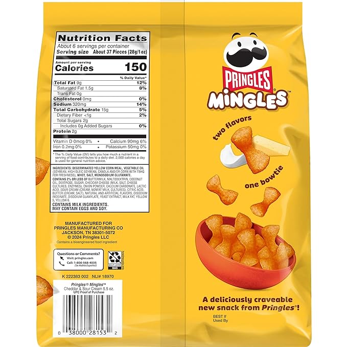 Pringles Mingles Puffed Snacks, Cheddar and Sour Cream, Cheese Puffs, Salty Snacks (6 Bags)