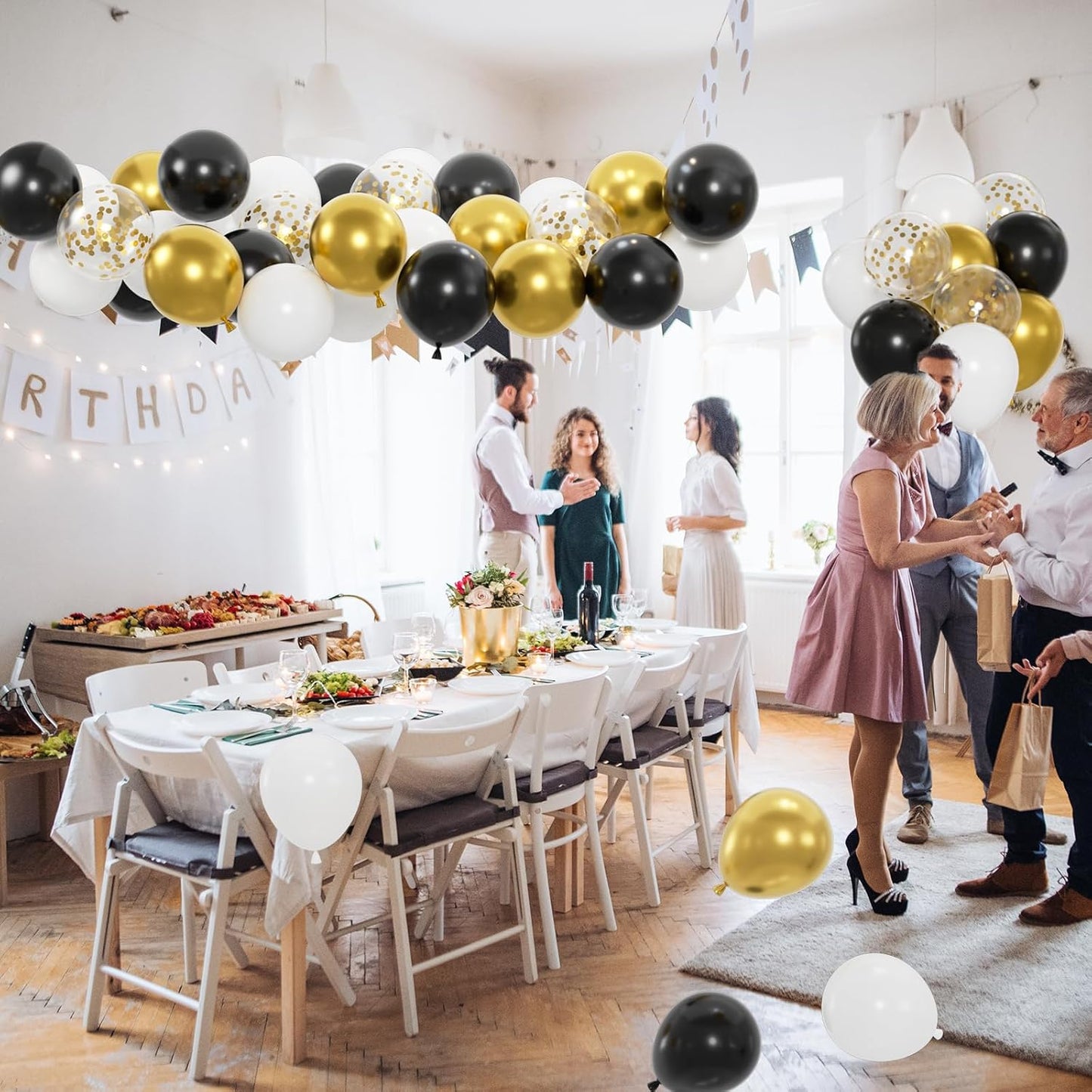 50pcs Black Gold and White Balloons with 12inch Metallic Gold and Black Confetti Balloons for Class of Graduation, 30th 40th 50th Birthday Party Decoration