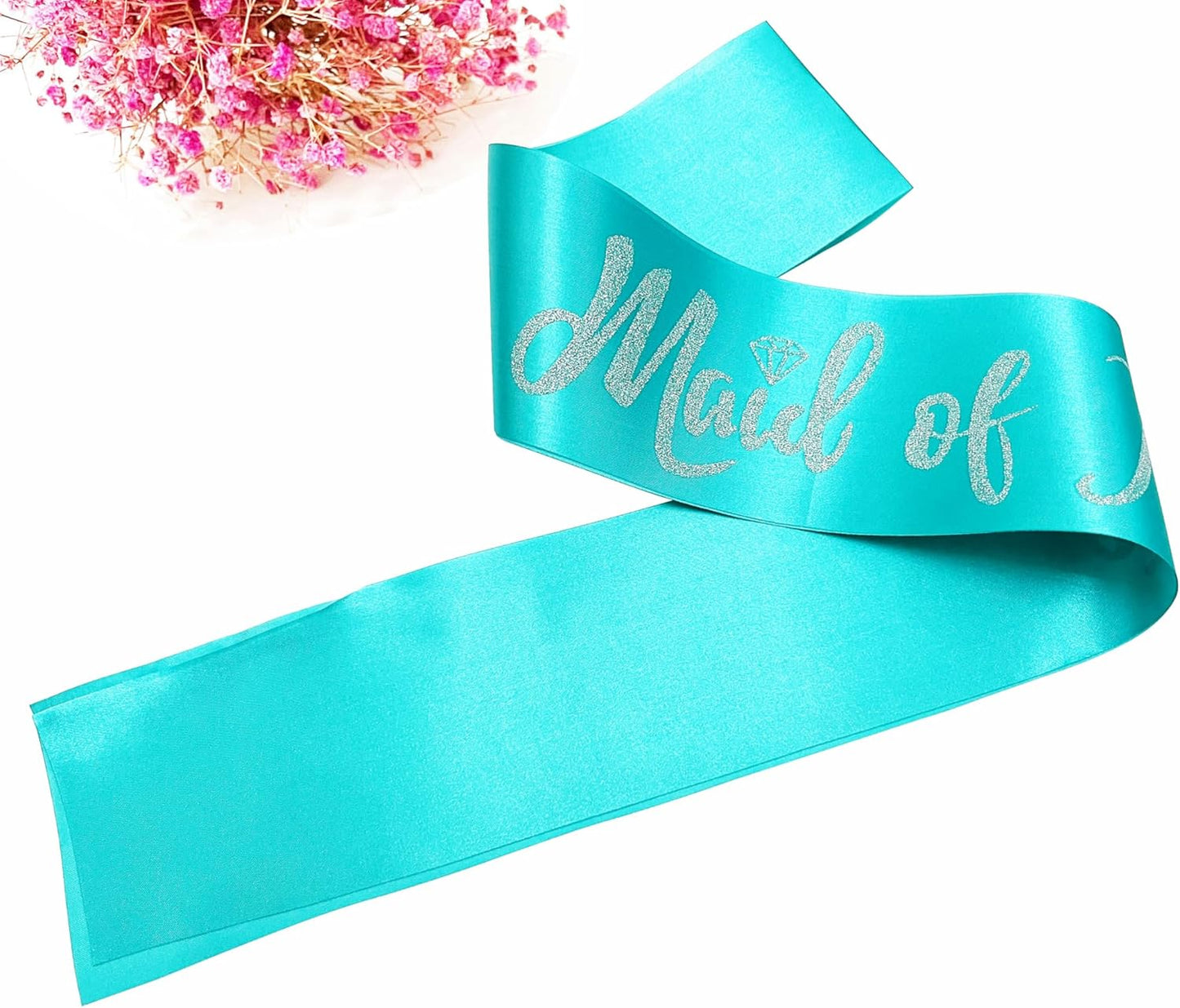 Maid of Honor Sash, Blue Sash with Silver Glitter Letter Bachelorette Party Sash for Bridal Shower Wedding Party Accessories Supplies Engagement Gifts