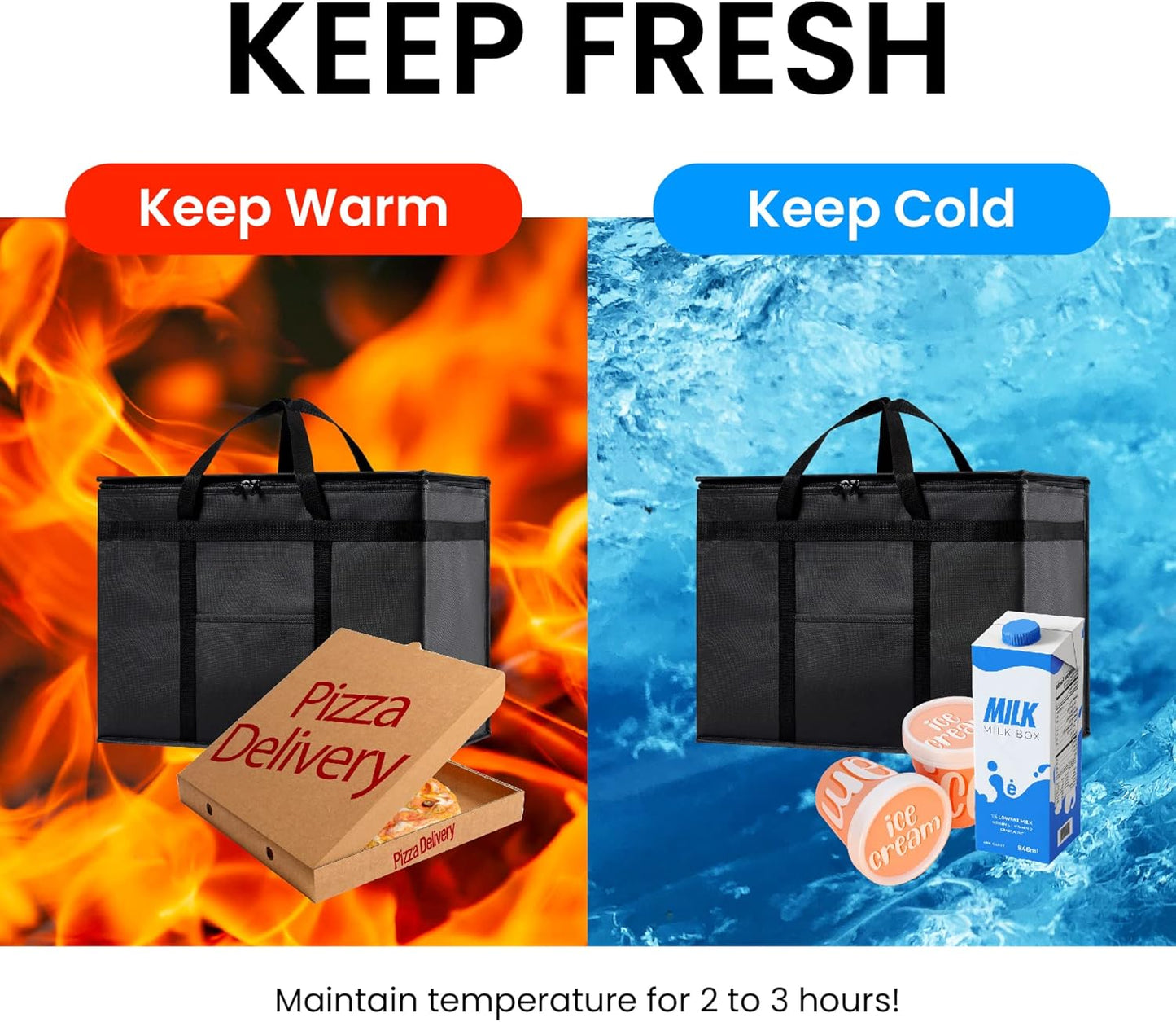 NZ home Insulated Cooler Bag and Food Warmer (XL Plus, 2 Pack) for Delivery & Grocery Shopping with Zippered Top, Red