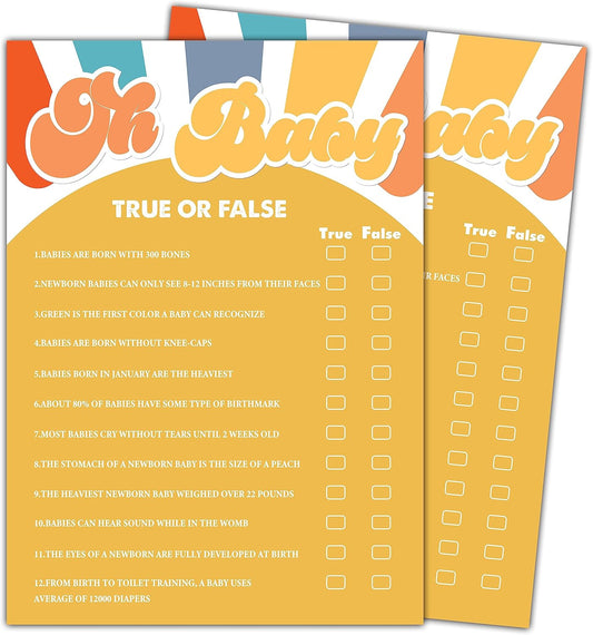 YSTEP Boho Sunshine 30 Oh Baby True or False Game Cards with 1 Answer Card, Gender Reveal Party Supplies Favors (5"x7") -A03
