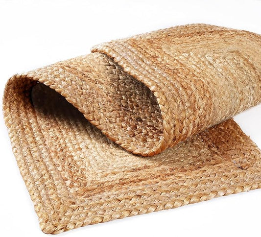 VDS Pack of 1 - Rectangle Jute Rug Braided Table Runner 100% Natural Burlap Reversible Rustic Hessian Table Cloth Centerpiece for Wedding ,Home, Kitchen, Table Decoration (Size 13x36 Inch) (Natural)