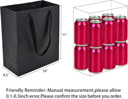 HUAPRINT 30 Pack Black Gift Bags with Ribbon Handles,10x4.5x11 inch Paper Bag Bulk for Shopping Party Favor Merchandise Business Wedding