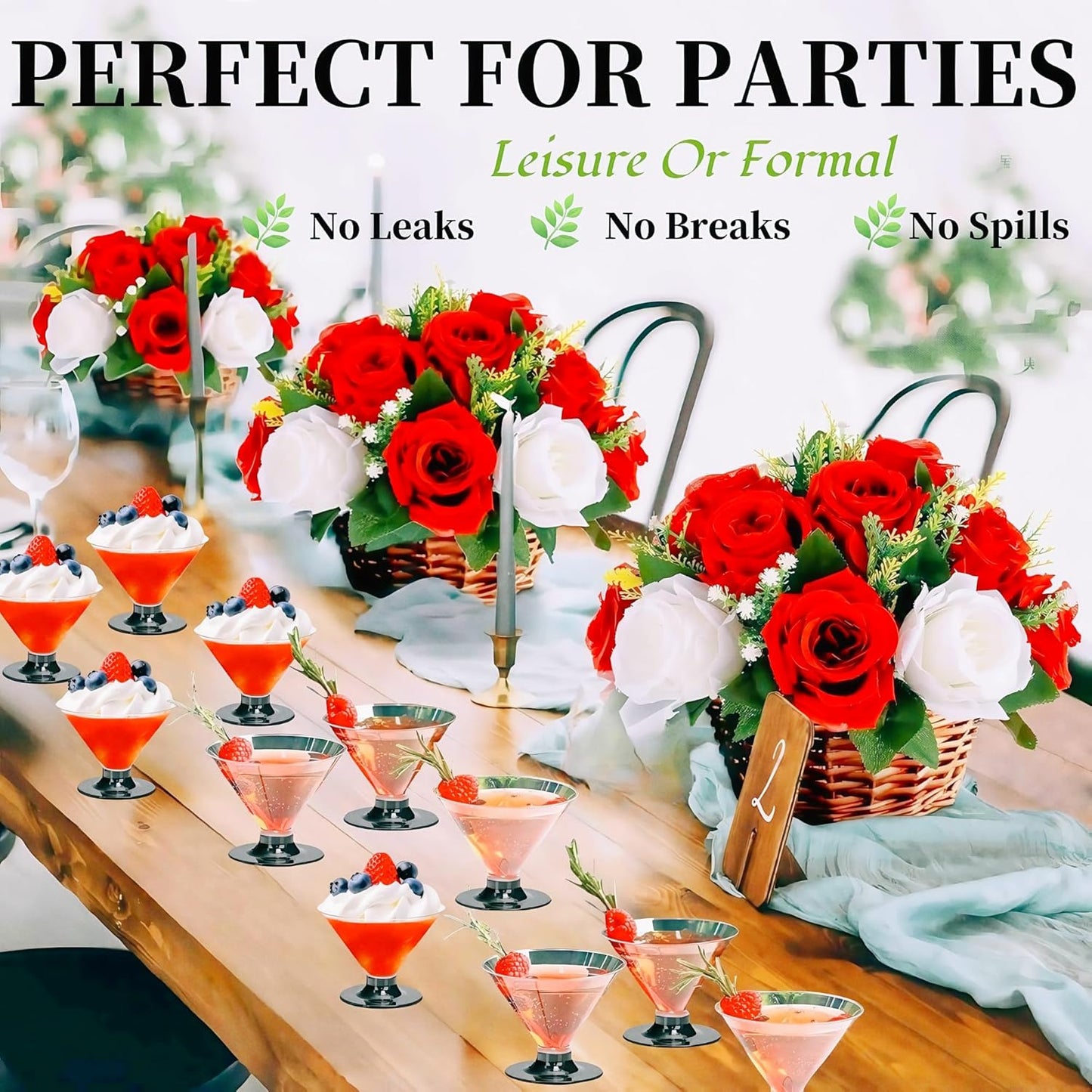 50 Clear Disposable Plastic Martini Glasses for Parties 5oz, with 100 Cocktail Picks Bundle, Martini Cups for Wine Ice Cream Fruit