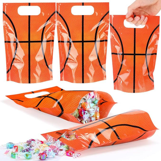 Blosssound 50 Pcs Basketball Goodie Bags Sport Sealing Pouches with Handles Clear Resealable Basketball Party Plastic Bags for Sports Theme Birthday Party Candy Gift Wrap Supplies Decoration