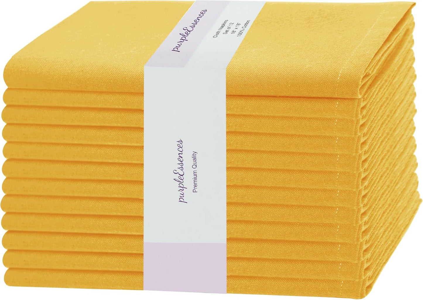 PurpleEssences Set of 12 Cloth Dinner Napkins 100% Cotton 18x18 Inch - Soft Durable Washable - Ideal for Farmhouse Party Fall Thanksgiving - Perfect Everyday Use Table Linen - Golden Yellow