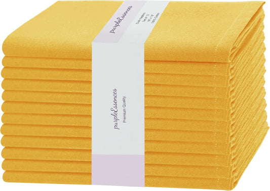 PurpleEssences Set of 12 Cloth Dinner Napkins 100% Cotton 18x18 Inch - Soft Durable Washable - Ideal for Farmhouse Party Fall Thanksgiving - Perfect Everyday Use Table Linen - Golden Yellow