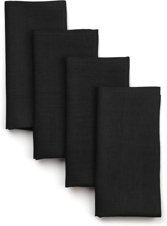 D'Moksha Homes Black Linen Napkins 18 x 18 Inch - 100% Pure Linen Cloth Washable Dinner Napkins Set of 4 for Fall, Thanksgiving, Holiday