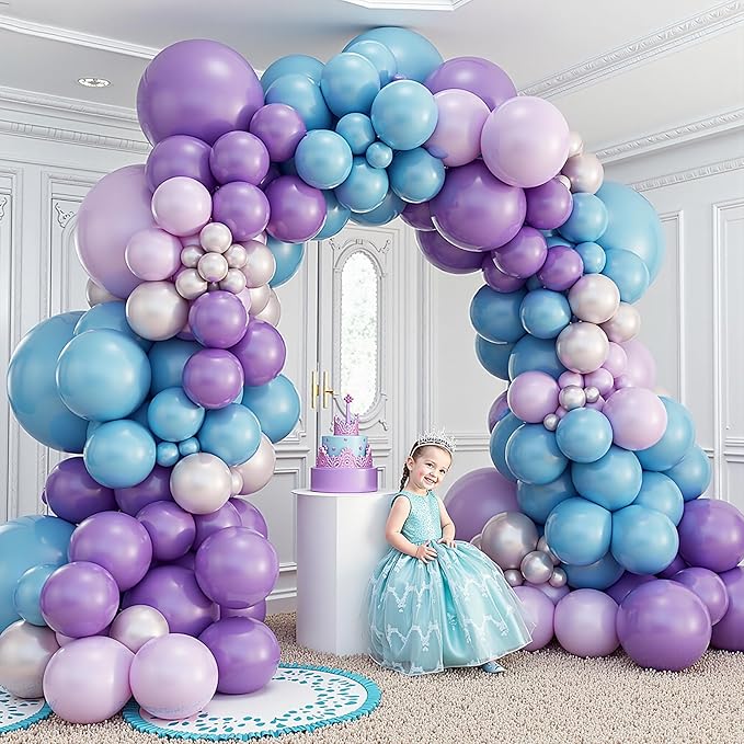 412pcs Blue Purple Balloon Garland Arch Kit, 18 12 10 5 inch Different Sizes Blue Purple Pearlescent Metallic Balloons for Princess Winter Wonderland Girl Baby Party Decorations
