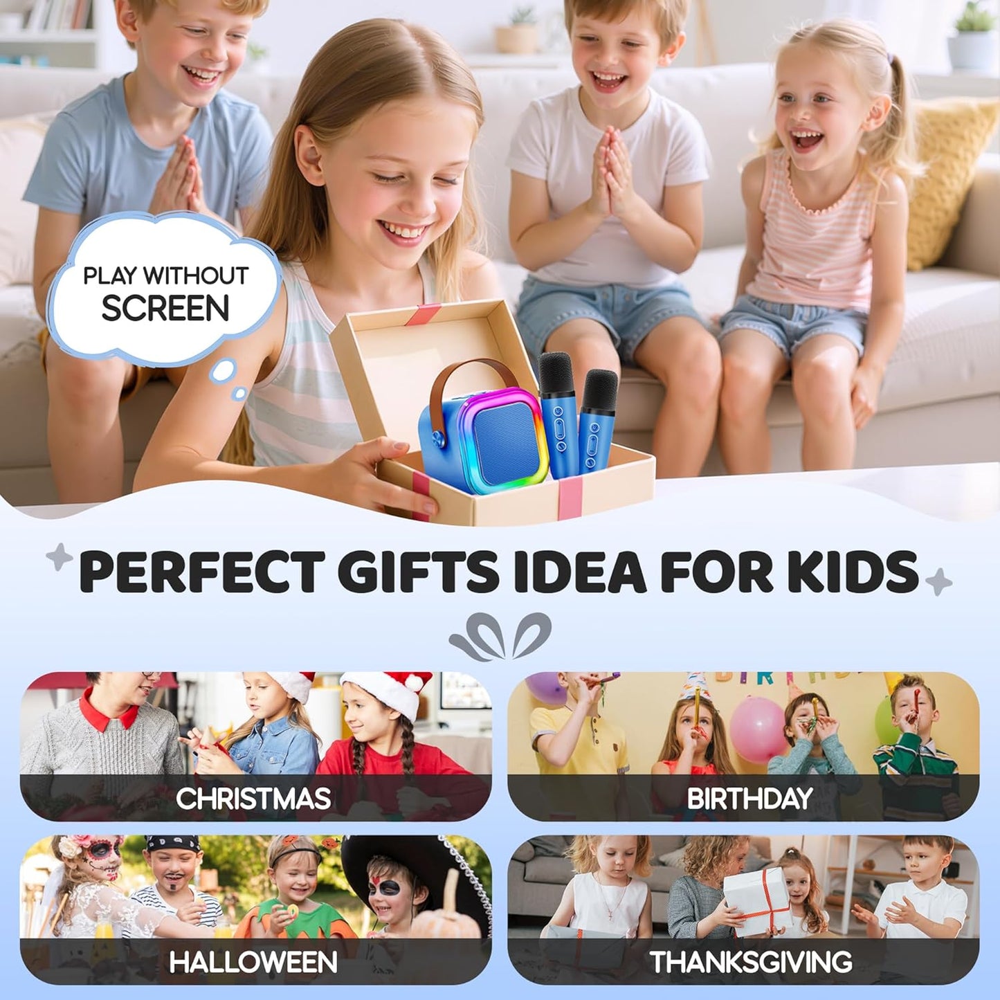 Mini Karaoke Machine for Kids, 2025 TOP Toys Christmas Birthday Gifts Ideas for Girls Ages 4, 5, 6, 7, 8, 9, 10, 12+ Years Old, Portable MP3 Player with 2 Wireless Mics for Party