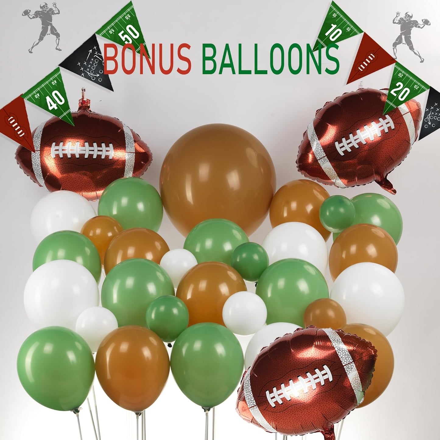 Football Balloon Garland Arch Kit Sage Green and Brown Balloons with Football Foil Balloon Game Day banner for Touch Down Rugby Super Bowl Sport Theme Party Decorations
