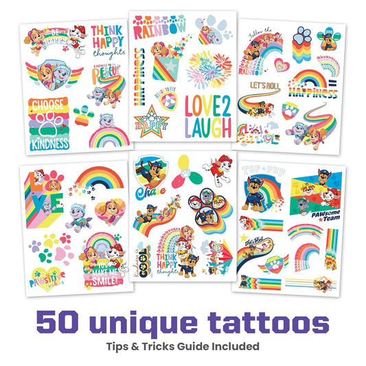 Savvi - 50 Paw Patrol Temporary Tattoos: Sky and Everest, Skin-Safe Ink, Great for Birthday Parties, Gifts for Boys and Girls Ages 4-12+, Made in the USA [6 sheets, 50 count]
