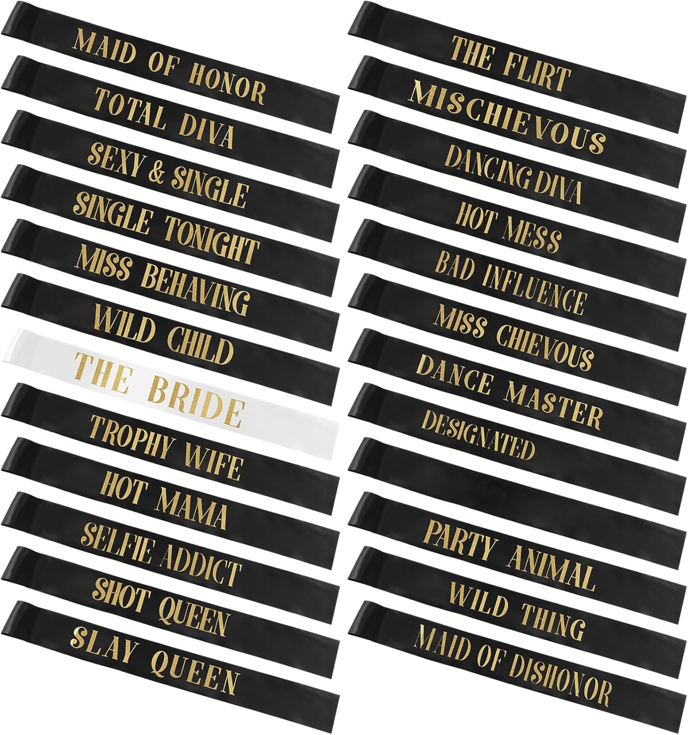 24 Pcs Bride Sash Bachelorette Party Bridesmaid Sashes Set Bridal Team Sash Bachelorette Party Sashes Bridal Shower Decorations Bride Gifts for Bridesmaids Maid of Honor(White Black)