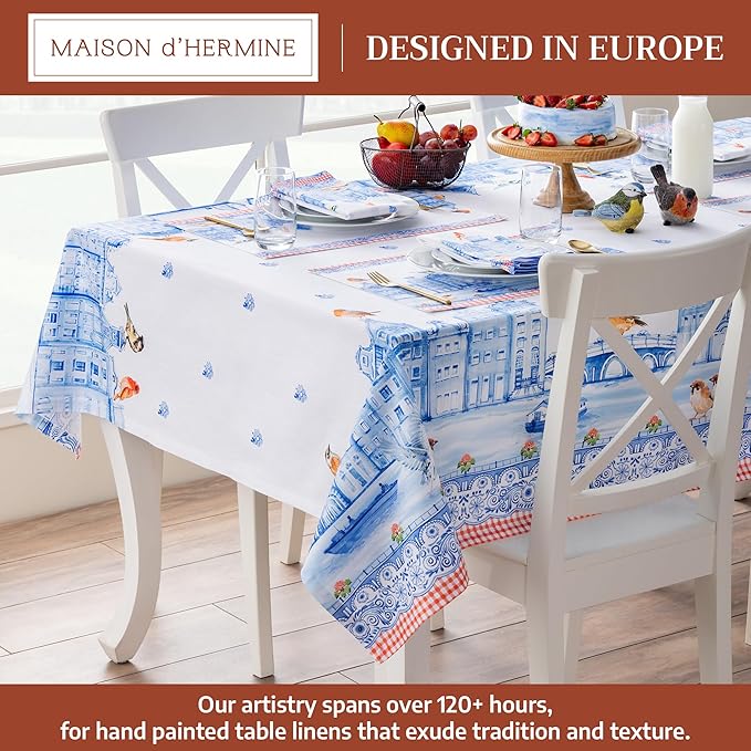 Maison d' Hermine Table Cloth Rectangle Table 100% Cotton 60 x 120 Inches Tablecloth Reusable Decorative for Dining Room Farmhouse Home Valentines Day Decorations Spring Summer - Amsterdam Canals