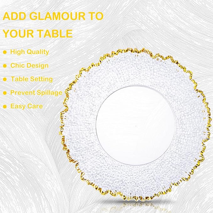 20pcs Clear and Gold Charger Plates Bulk 13inch Plastic Chargers for Dinner Plate Disposable Charger Plates Table Chargers for Wedding,Afternoon Tea,Spring,Mother's Day,Valentine's Day,Easter,Business