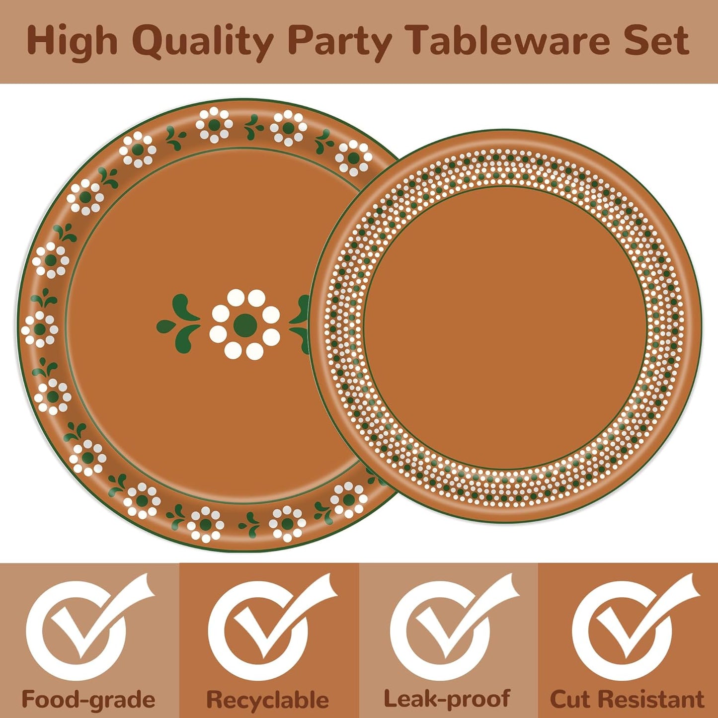 168PCS Mexican Party Supllies for Kids Platos De Barro Mexicanos Party Decorations Terracotta Themed Tableware Clay Pottery Fiesta Plates Cups Napkins Cups Forks Knives and Straws for 24 Guests
