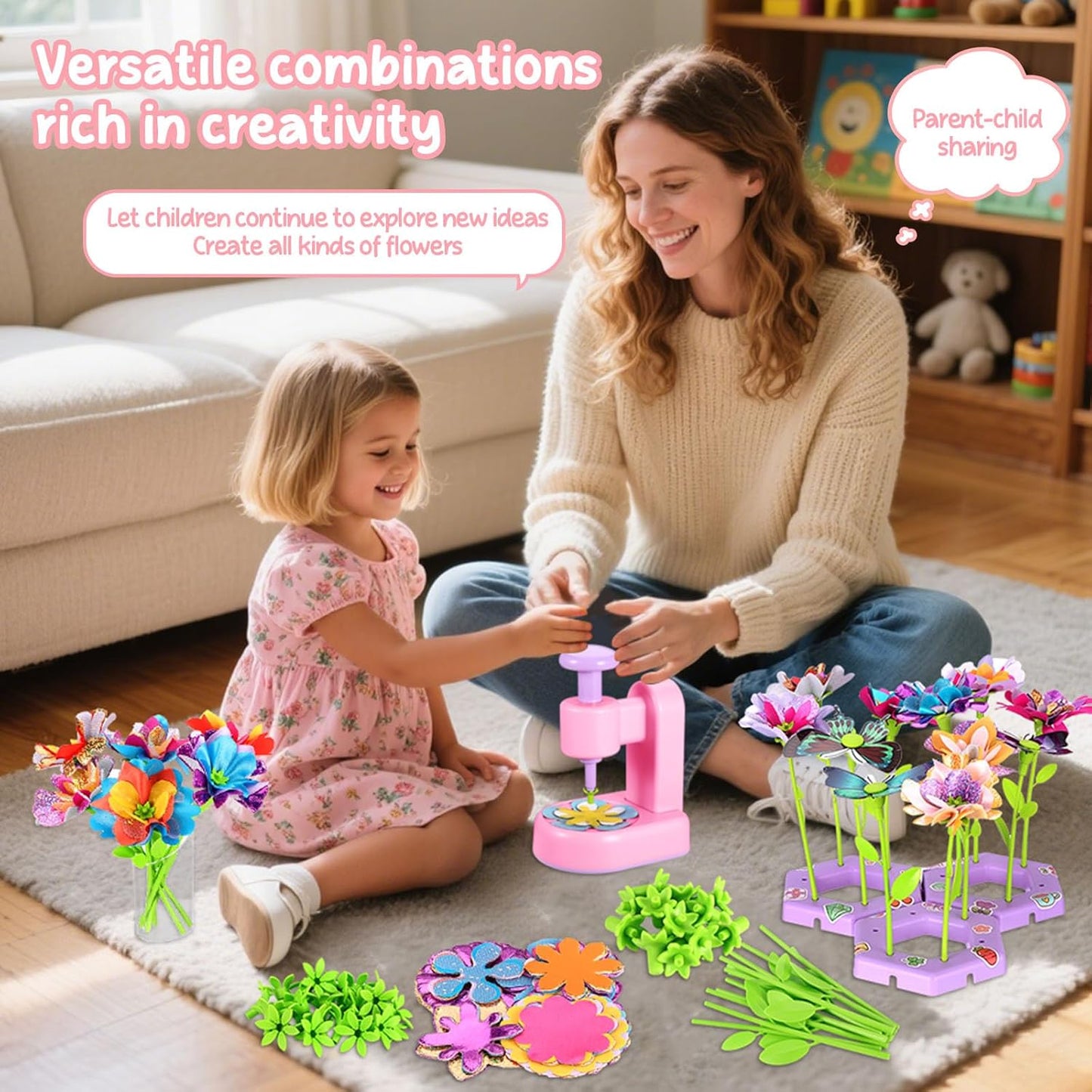 KEESIN Flower Craft Kit, Fabric Flower Bouquets Craft Kit, DIY Arts and Crafts for Kids,Making Kit Includes Storage Bag,Flowers Making Kit,Activity Toys Gift for Birthday Christmas Holiday