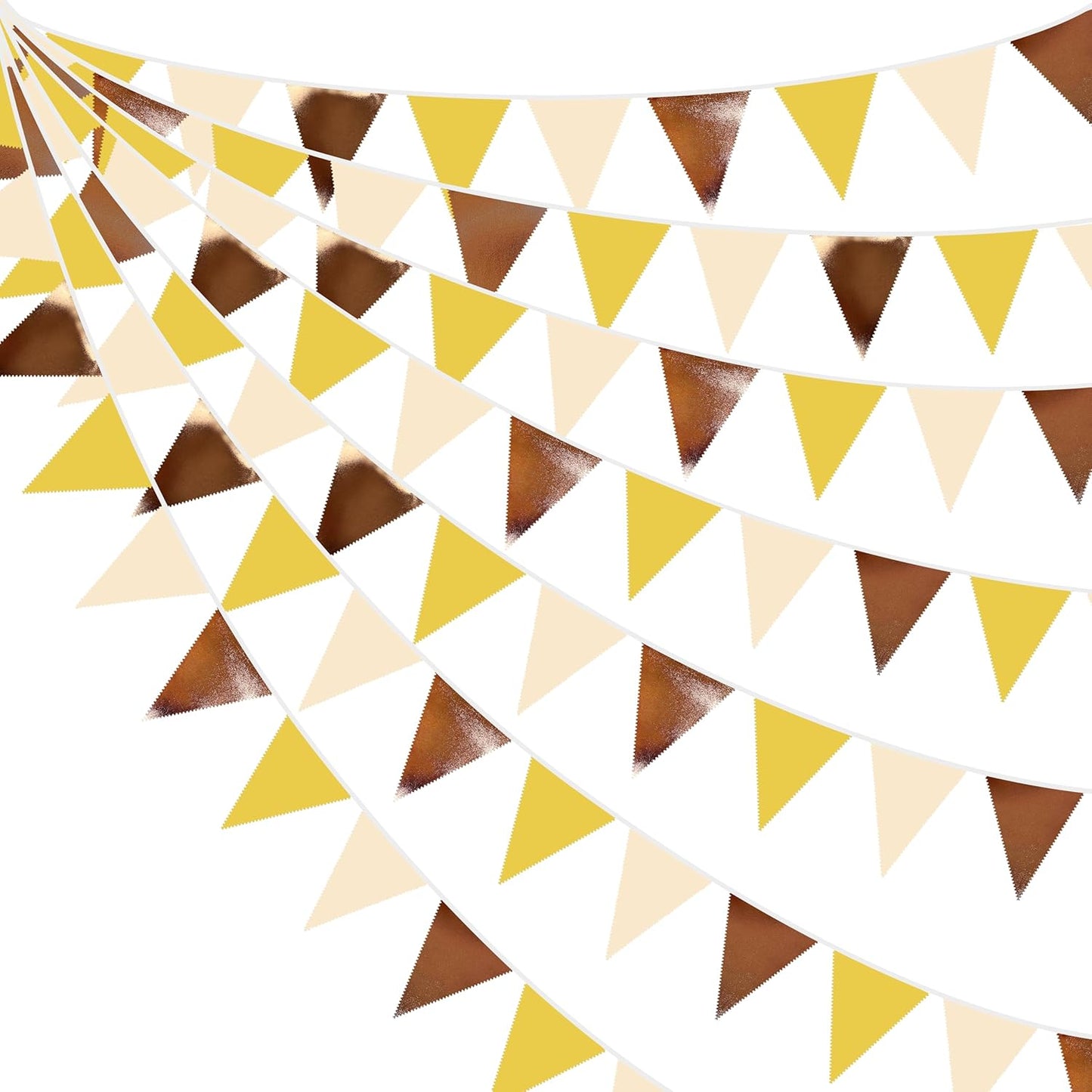 32Ft Yellow Brown Party Decorations Metallic Brown Mustard Yellow Triangle Banner Flag Pennant Fabric Garland Streamers for Boho Birthday Bee Baby Shower Sunflower Party Outdoor Decor Supplies