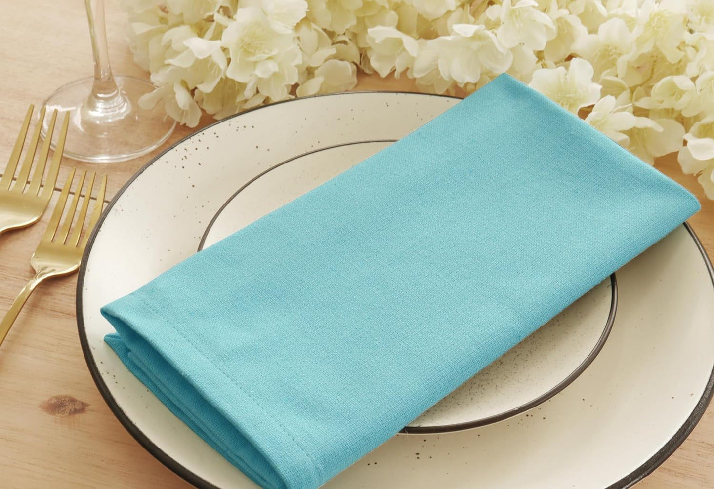 PurpleEssences Set of 12 Cloth Dinner Napkins 100% Cotton 18x18 Inch - Soft Durable Washable - Ideal for Farmhouse Party Fall Thanksgiving - Perfect Everyday Use Table Linen - Aqua Blue