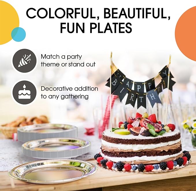 Exquisite Silver Paper Plates Disposable Heavy Duty 100 Pcs - 50-7" & 50-9" Silver Disposable Plates For Party Heavy Duty Paper Plate 350 GSM Birthday Party Supplies Plate Set