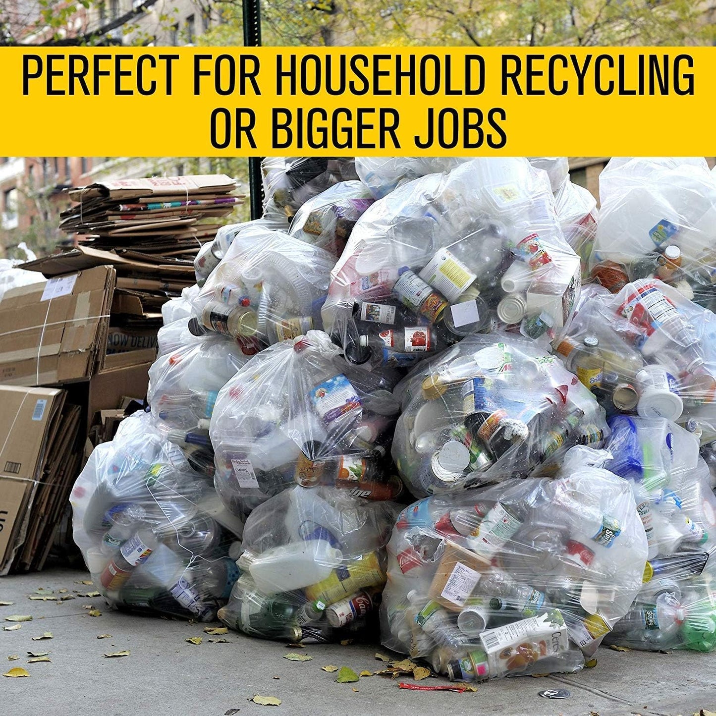 Aluf Plastics Heavy Duty 55 Gallon Transparent Trash Bags - (Value 50 Pack) - 1.5 MIL equivalent Industrial Strength Plastic 35" x 55" Fits Toter, Rubbermaid Brute, Carlislie Bronco etc.