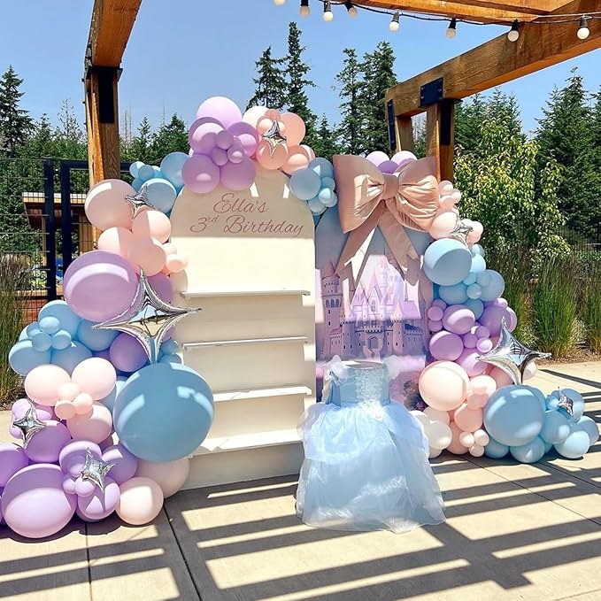 Pastel Tea Balloons Arch Garland Kit, 134pcs Macaron Green,Purple,Pastel Pink Balloons for Birthday Baby Shower Bridal Shower Wedding Anniversary Engagement Gender Reveal Tea Party Decorations