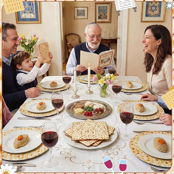 Yungyan 6 Pcs Passover Seder Charger Plates 13 Inch Round Passover Matzo Plastic Plates Large Charger Plate for Holiday Party Decorations Dinner Tableware Supplies