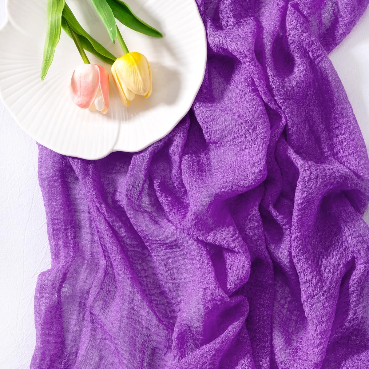 Socomi Purple Fall Thanksgiving Cheesecloth Table Runner Gauze 120 Inch Rustic Boho Cheese Cloth Runner for Wedding Party Baby Bridal Shower Centerpiece Decoration Holiday Home Decorations