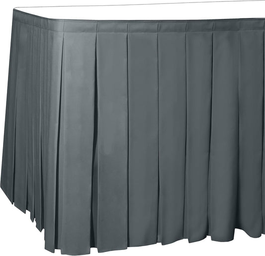 Ultimate Textile Pleat Polyester Fabric Table Skirt - Machine Washable, Flame Resistant, Cut & Sewn in NJ, Desk Skirt - Charcoal, 17' Box Pleat x 42" h
