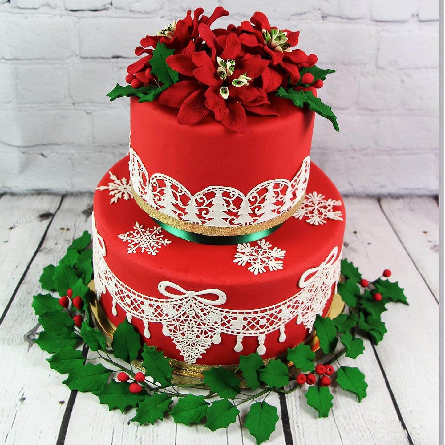 Global Sugar Art Christmas Cake Holly, 3-Leaf Sugar Cake Flower Spray, 5 Count by Chef Alan Tetreault