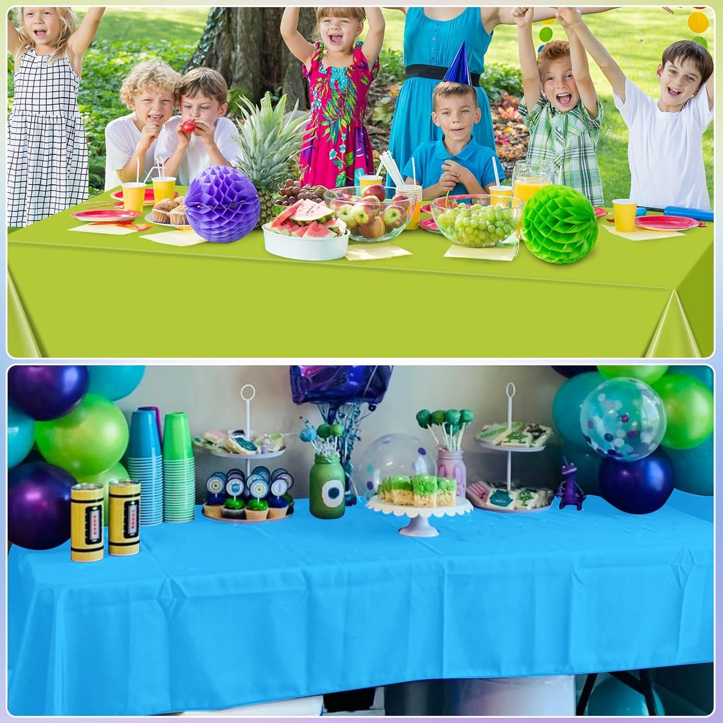 12 Pack Monster Plastic Tablecloth for Rectangle Tables, Blue Green Purple Disposable Table Cover, Rectangle Table Cloth for Birthday Monster University Party Supplies Decorations, 54 x 108 Inch