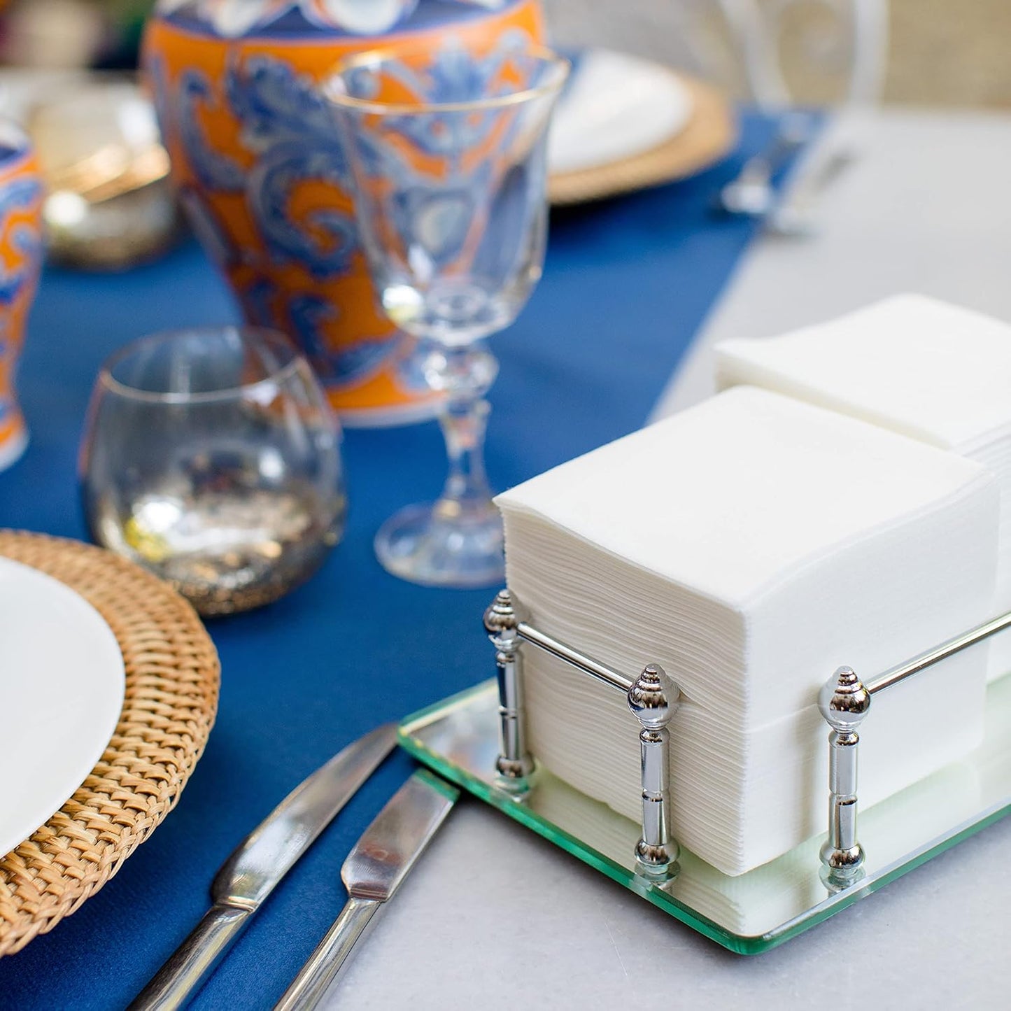 AH AMERICAN HOMESTEAD Cocktail Napkins-Disposable Beverage/Bar Napkins-White Linen-Like Square Napkins-Eco-Friendly & Compostable-Everyday Use, Party or Wedding 4.75inch x 4.75inch (100 Count, White)