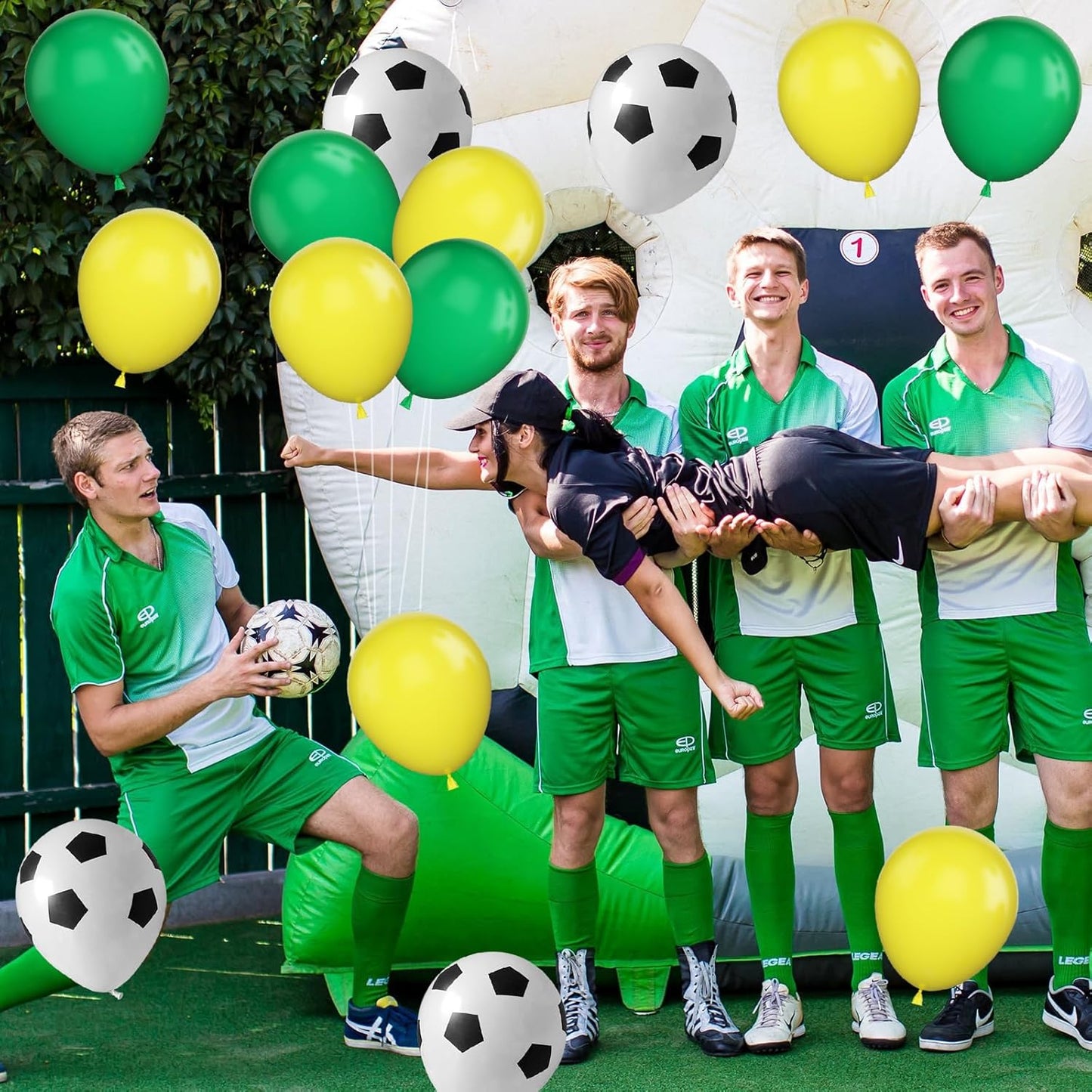 30pcs Soccer Balloon Green Yellow,Football Party Birthday Decorations,12 Inch Football Latex Balloons for Boys Kids Soccer Sport Theme Party Decorations