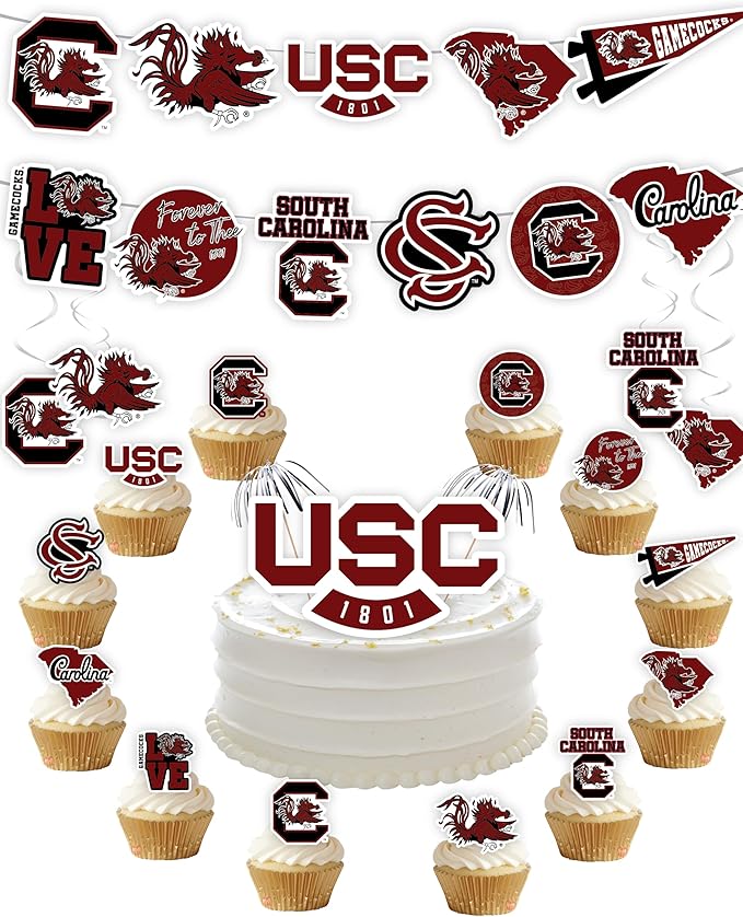 USC Party Supplies for Football, Birthday Gift, Graduation Party Banner and Cake Toppers (42 Pieces) (South Carolina Gamecocks)