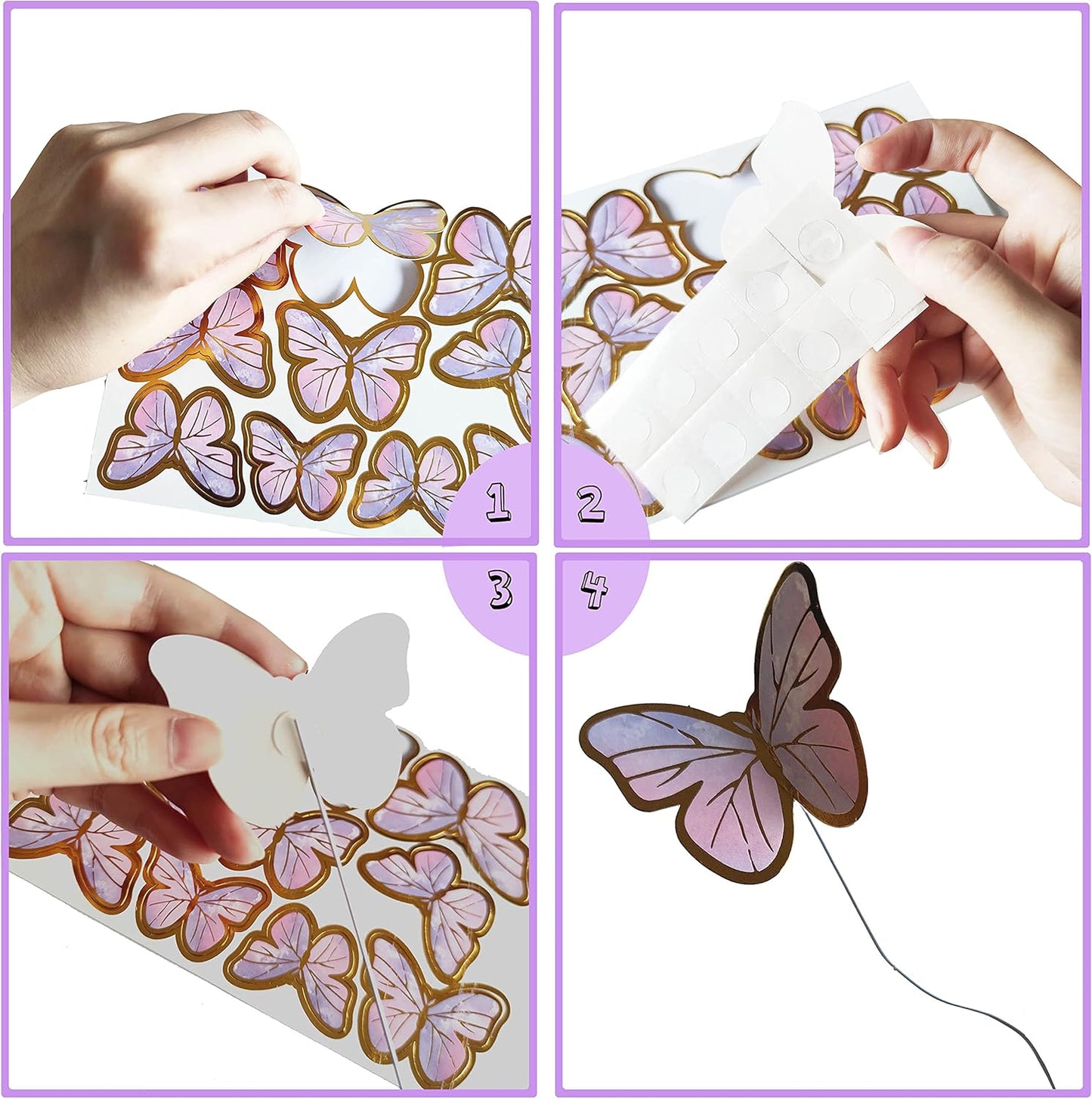 Colorful Butterfly Cake Decorations Set - 1 Large Happy Birthday Cake Topper & 20 Bronzing Striped Purple-Pink Butterfly Cupcake Toppers - Perfect for Girls Women Birthday Celebration
